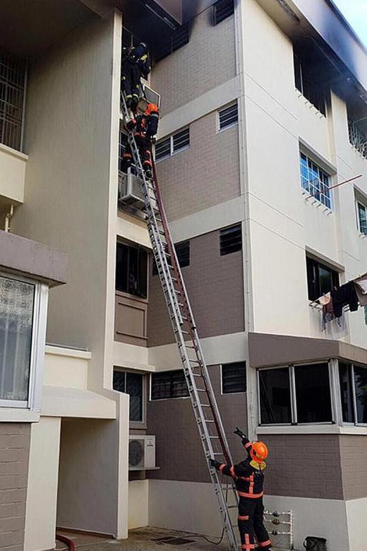 Fire victim trapped on ledge rescued
