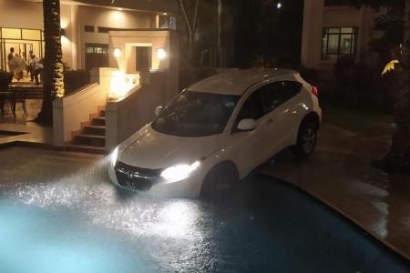 Hillside condo management seeks damages from Gojek after car ends up in pool