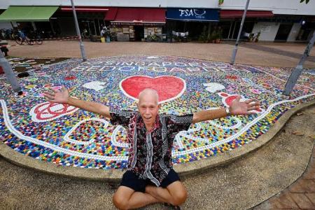 Retiree, 77, turns heads with community artwork using 80,000 bottle caps in Bedok