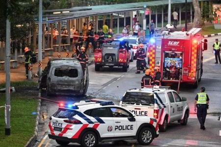 Car on fire near bus stop in Bukit Panjang on Monday