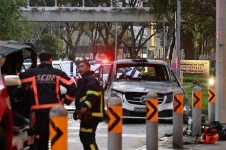 Car on fire near bus stop in Bukit Panjang on Monday