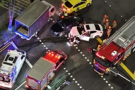 2 people trapped in cars that collide at Toh Guan Road