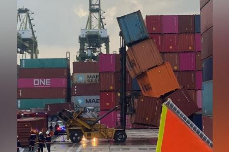 Container falls on forklift at Pasir Panjang Terminal, man taken to hospital