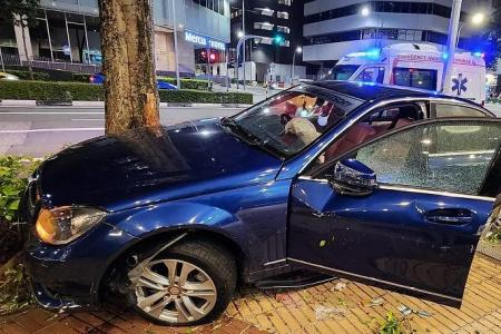 Car flips on side after crashing into tree near Middle Road