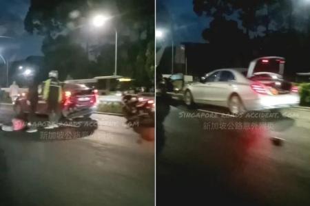 Taxi passenger, motorcyclist taken to hospital after accident on PIE