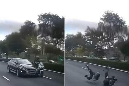 Car seen driving off after hitting motorcycle along Tampines Expressway