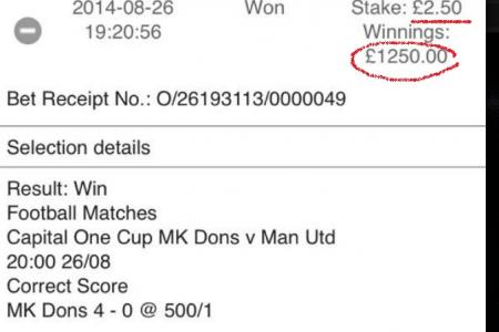 Punter wins $2,500 after betting on MK Dons by mistake
