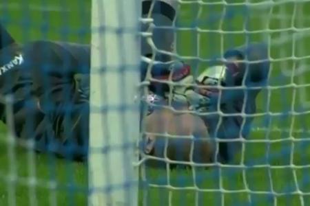 Brazilian goalkeeper scores an own goal - with his face