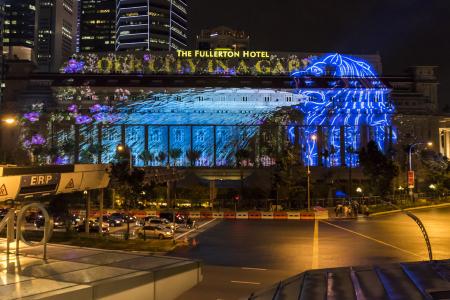 Facade of The Fullerton Hotel becomes a huge projection screen for SG50