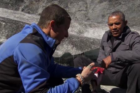 WATCH: Obama eats bear's left-over salmon