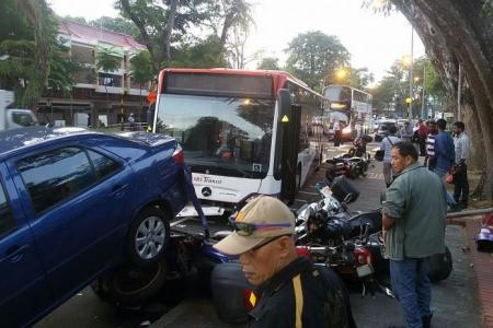 SBS bus ploughs into seven motorcycles