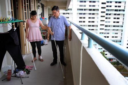 Blind woman's first steps outside her flat
