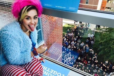 Miley supports Clinton with 'US flag' outfit