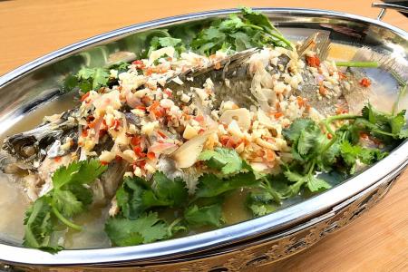 Thai-style steamed sea bass with lime and chilli dressing