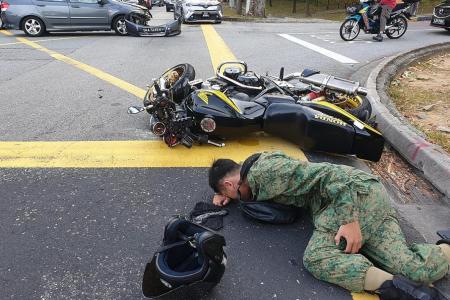 Biker flung off motorcycle  in crash, taken to hospital