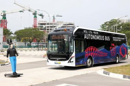 An autonomous electric bus in operation at the Centre of Excellence for Testing and Research of Autonomous Vehicles at Nanyang Technological University
