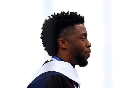 Chadwick Boseman addresses the 150th commencement ceremony at Howard University in Washington