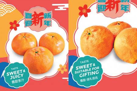 Auspicious fish, veggies and Mandarin oranges for CNY from FairPrice