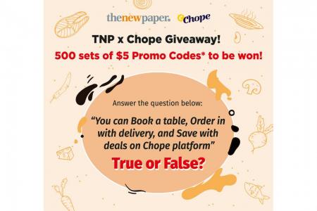 Join the TNP x Chope giveaway to win a $5 ChopeDeals voucher
