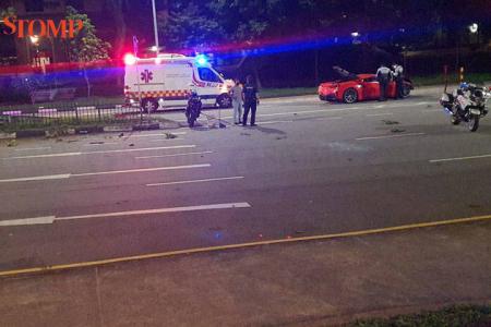 Ferrari crashes into central divider railing along Alexandra Road