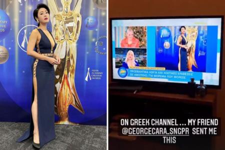 Actress Cynthia Koh lands a spot on Greek TV in that 'milk your curves' dress