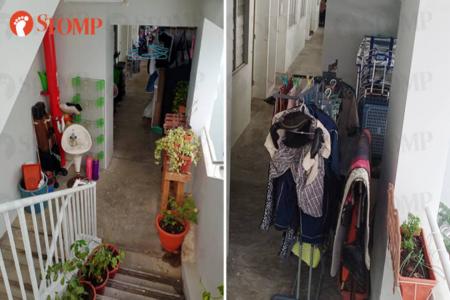 How to walk? Common areas of Rivervale Crescent block cluttered with items