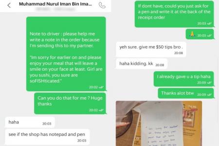 Delivery rider doubles as relationship counsellor as he helps fellow man amid girlfriend spat