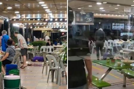 Man ends up on food court floor in Woodlands Mart after fight