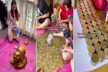 Local actress Xenia Tan smashes open 28-year-old piggy bank, rallies family to count $7,000 in coins