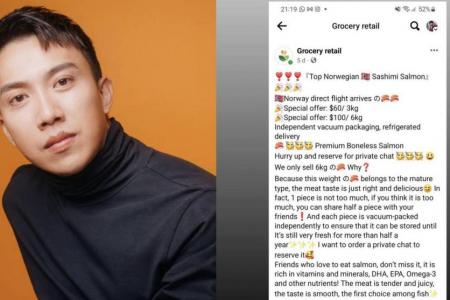 Actor Charlie Goh gets scammed buying salmon online, posts ad to warn others