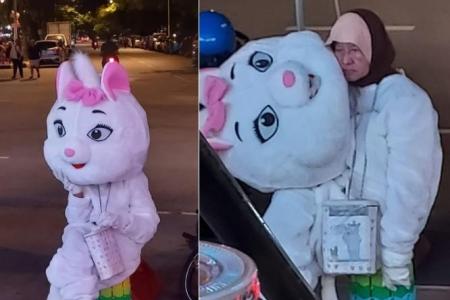 Man in KL 'shocked'  to see elderly woman work as cartoon mascot