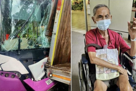 Passenger, 77, thrown off seat as bus collides with trailer
