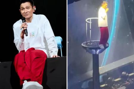 Andy Lau has yet another close call on stage