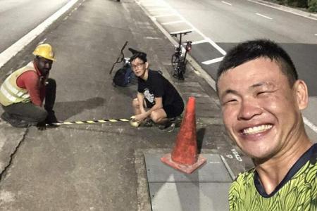 Barrier put up on road divider in Telok Blangah after cyclist injured