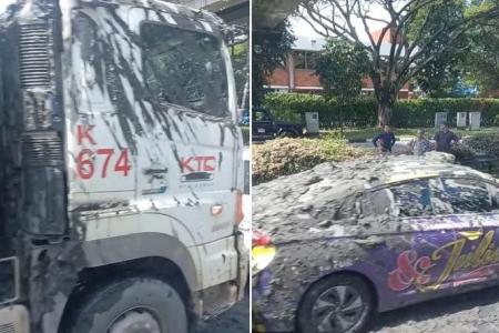 Tipper trucks sandwich two vans and a taxi in multi-vehicle collision along AYE