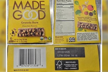 SFA recalls Select MadeGood Granola Bars for possible presence of metal