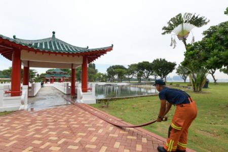 Firefighters scaled 152 steps and linked 18 lengths of hoses to fight Kusu Island fire