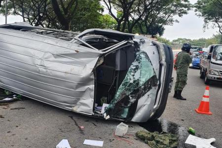 9 taken to hospital after school bus overturns along CTE slip road