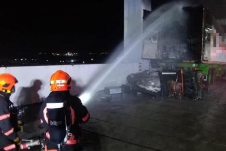 Fire breaks out in container truck parked in Tuas