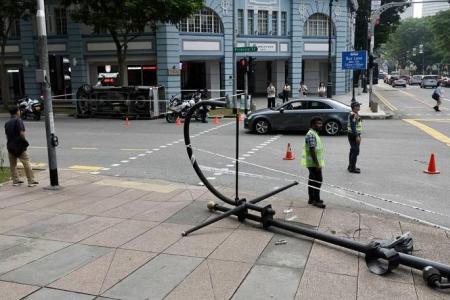 Man taken to hospital after his truck skids and hits lamp post in Bras Basah