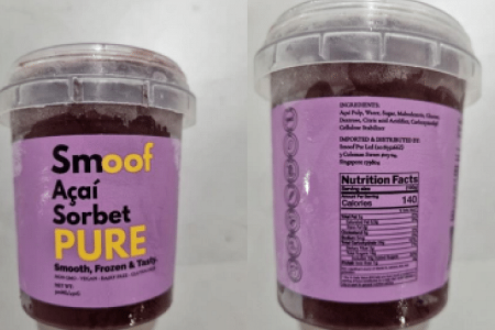 Smoof Acai Sorbet Pure recalled due to undeclared milk allergen