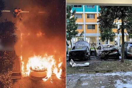 Bukit Panjang blaze damages four vehicles, one man taken to hospital