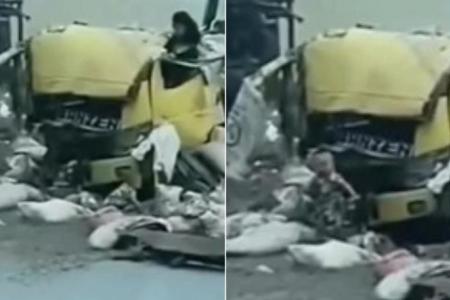 1-year-old toddler crawls out of wreckage after truck crash in Indonesia 