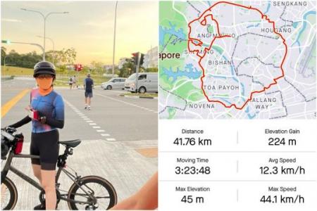 Actress Zoe Tay cycled 5 hours plus to draw lion's head on map with GPS