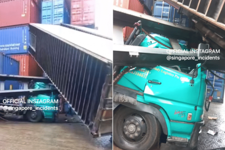 Prime mover driver jumped to safety as container stacker crushed driver’s cabin