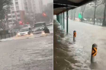 Heavy afternoon downpour causes flash floods in Jurong West 