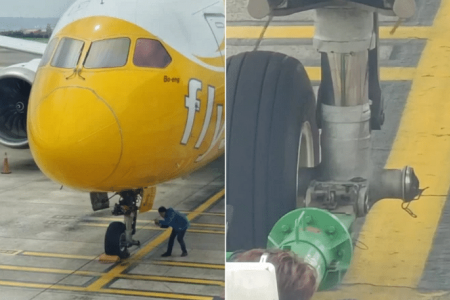 Scoot flight from Korea to Singapore missing a wheel upon landing in Taipei; no one hurt