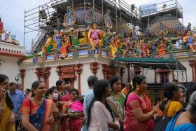 Male participants can take part in a 4km foot procession from Sri Srinivasa Perumal Temple in Serangoon Road to Sri Mariamman Temple (pictured) in South Bridge Road. 