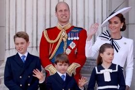 Britain's William, Prince of Wales, Catherine, Princess of Wales, Prince George, Princess Charlotte and Prince Louis on the balcony of Buckingham Palace, as part of the Trooping the Colour parade, on June 15.