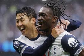 Yves Bissouma celebrates scoring Tottenham&#039;s first goal with Son Heung-min..